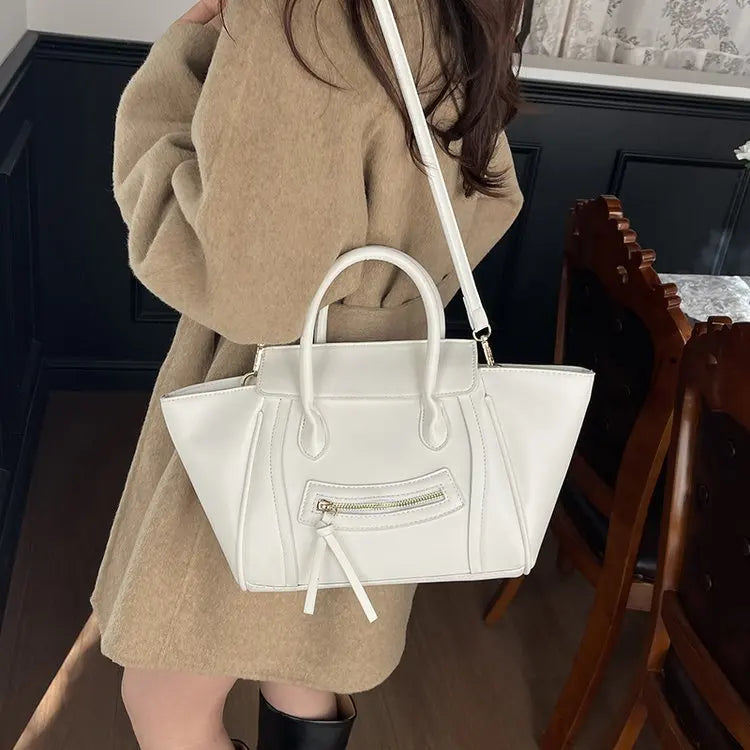 Luxury Designer PU Leather Lichee Pattern Women's Handbag Retro Crossbody Bag Large Wings Bucket Tote