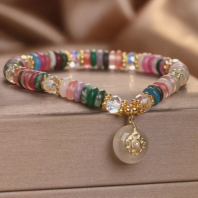 Natural Stone Color Beaded Crystal Bracelet Women's 2026 New Entry Luxury Niche High-end Sense Safe Buckle Pendant Hand String