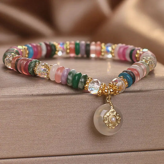 Natural Stone Color Beaded Crystal Bracelet Women's 2026 New Entry Luxury Niche High-end Sense Safe Buckle Pendant Hand String