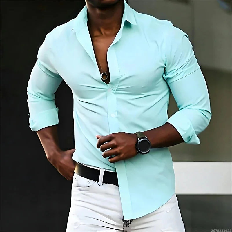 New men's shirt solid color long sleeve casual fashion black and white multi-color optional all seasons business men's shirt
2026
