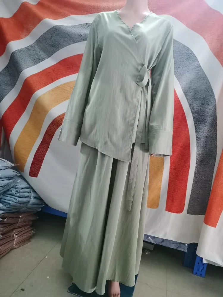 Two Piece Sets Shirt &Pants Women Muslim Kaftan Islamic Outfit Sets