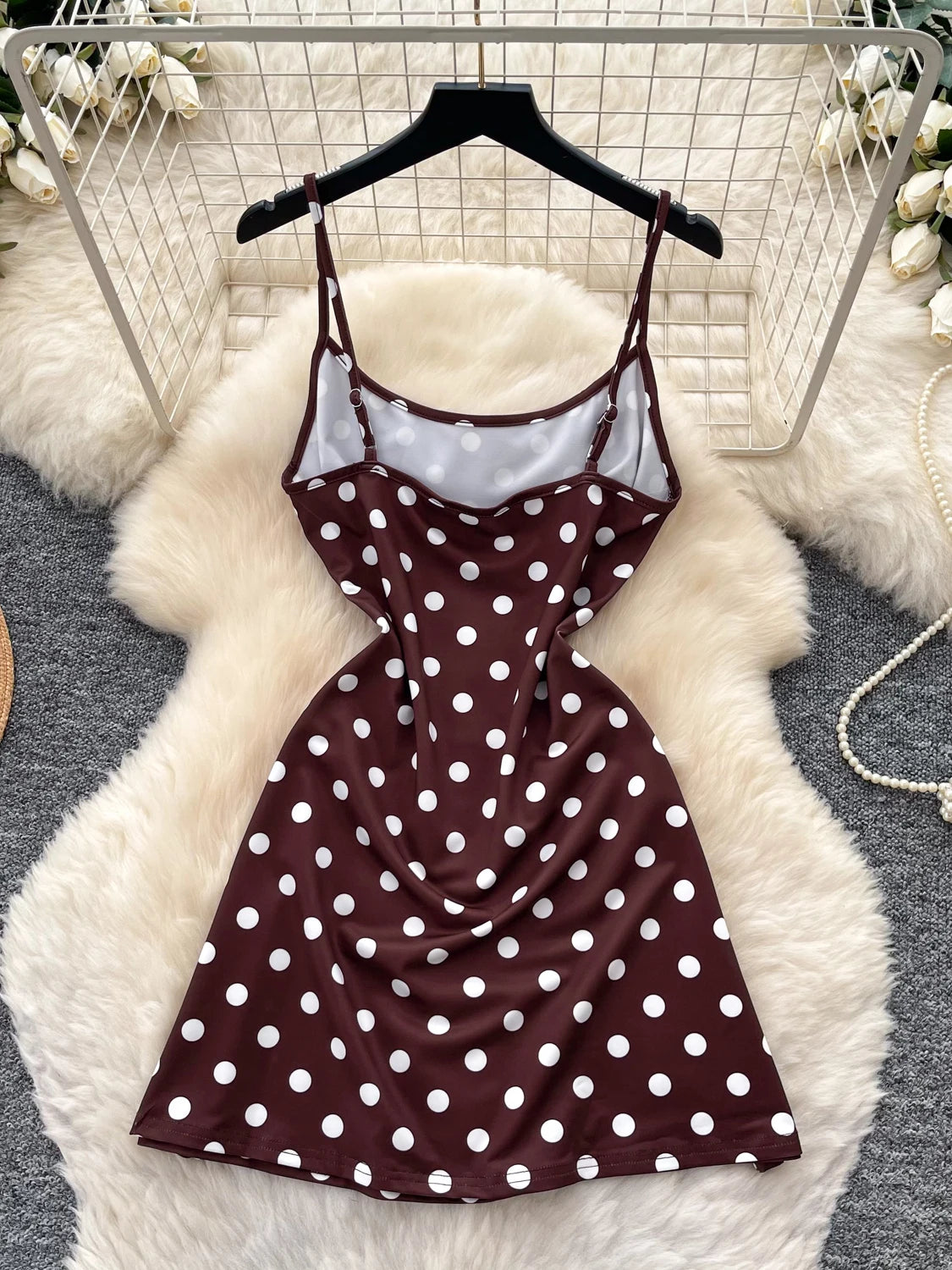 Polka Dot Halter Neck High Waist Slim Fit A-Line Dress Women Summer Sweet Commute Korean Style Polyester Fiber Sleeveless