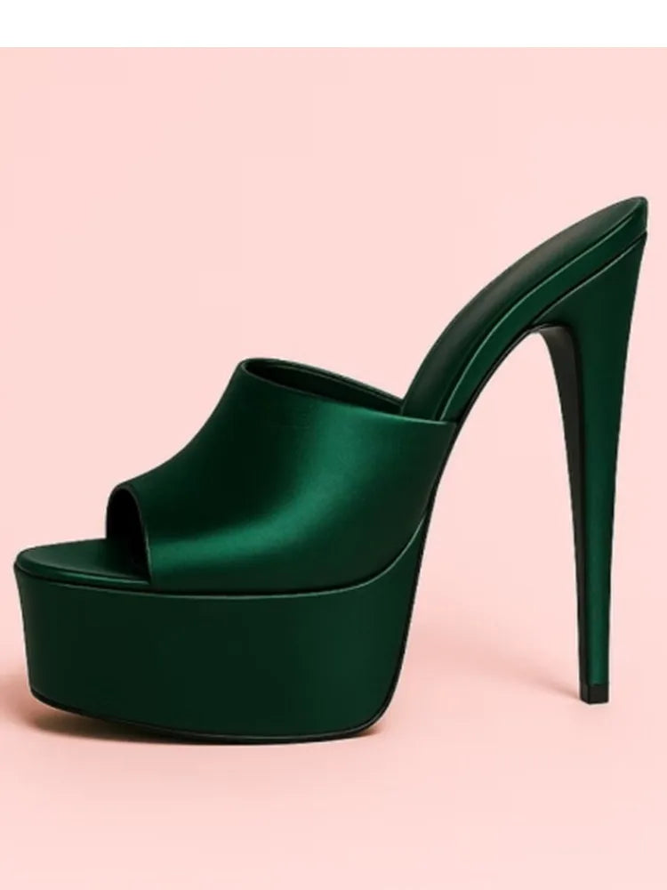 2026 Summer New Women's Thick Bottom, Fine High Heels, Toothed Cool Slippers, Fashion Show, Party, Ultra High Heel Sandals