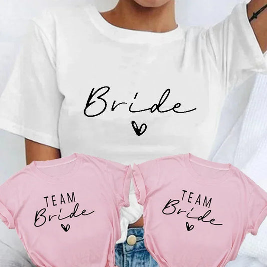 Women  T Shirt Team Bride Bachelorette Party Shower Hen Party Bridesmaid Print T-Shirt 2024 Girls Wedding Female Tops
