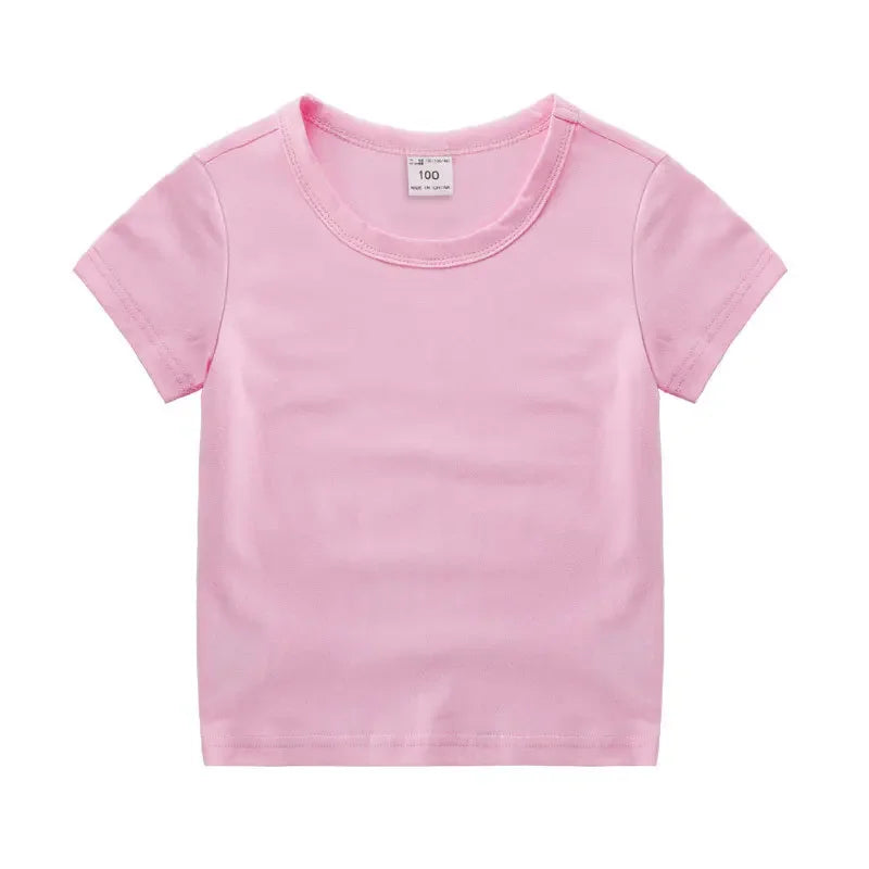 Summer Kids Short Sleeve T-Shirt Toddler Girls Cotton Colour Plain Tee Crewneck Boys T-Shirts Solid Tee Summer Children Clothes