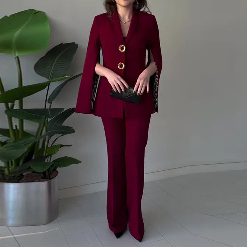 Casual High Waist Commute Outfits Fashion Long Sleeve Button Blazer&Suit Pants Sets Office Lady Solid Color Slim Two Piece Sets