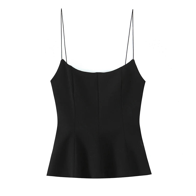 Willshela Women Fashion Solid Pleated Backless Side Zipper Tops Vintage Thin Straps Square Collar Female Chic Lady Camis