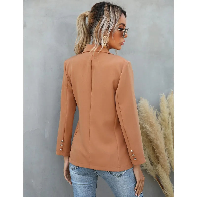 Double Breasted Outerwear Office Lady Long Sleeve Solid Jackets Spring Autumn New