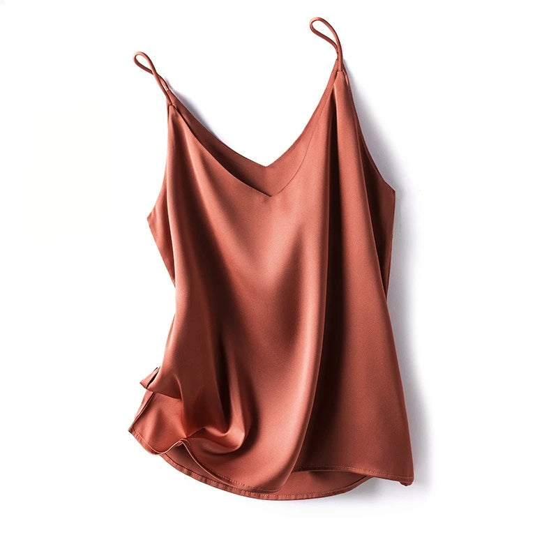 Summer Satin Women Camisole Sexy Sleeveless V-Neck Solid Spaghetti Strap Tank Tops French Fashion Soft Bottoming Shirt Innerwear