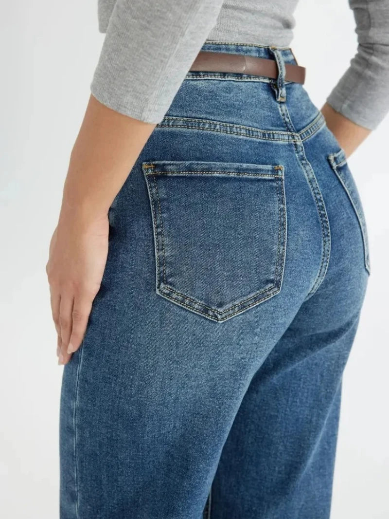 Straight Leg Jeans Pants For Woman Bottom Vintage Pockets Loose Basic Women Denim Pants Streetwear Female Retro Trousers