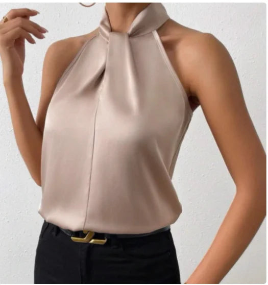 Women Y2k Mock Neck Halter Top Satin Lace Asymmetrical Hem Tank Tops Sleeveless Elegant Going Out Crop Tops