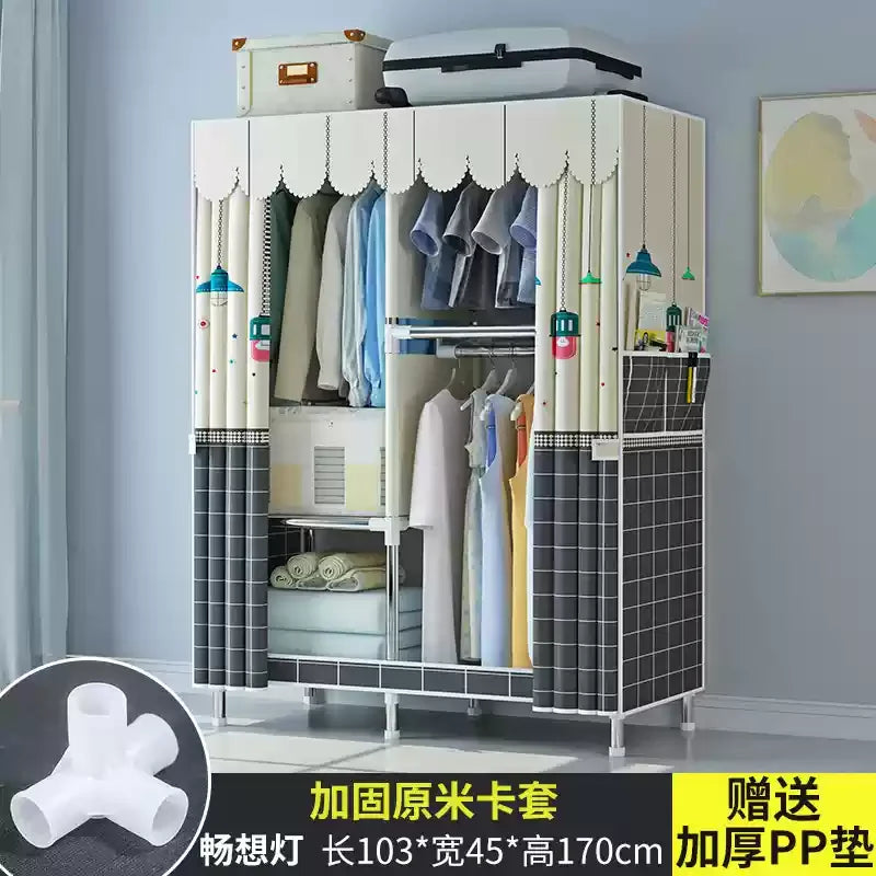 ‌Portable Fabric Closet, Multi-Tier Steel Wardrobe, Rust-Resistant Compact Cabinet Waterproof Storage Organizer with Multi-Color