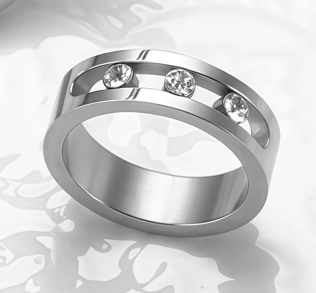 Stainless Steel Diamond Embedded Geometric Ring Necklace Bracelet Earring Set Fashionable Mobile Stone Mount Jewelry
