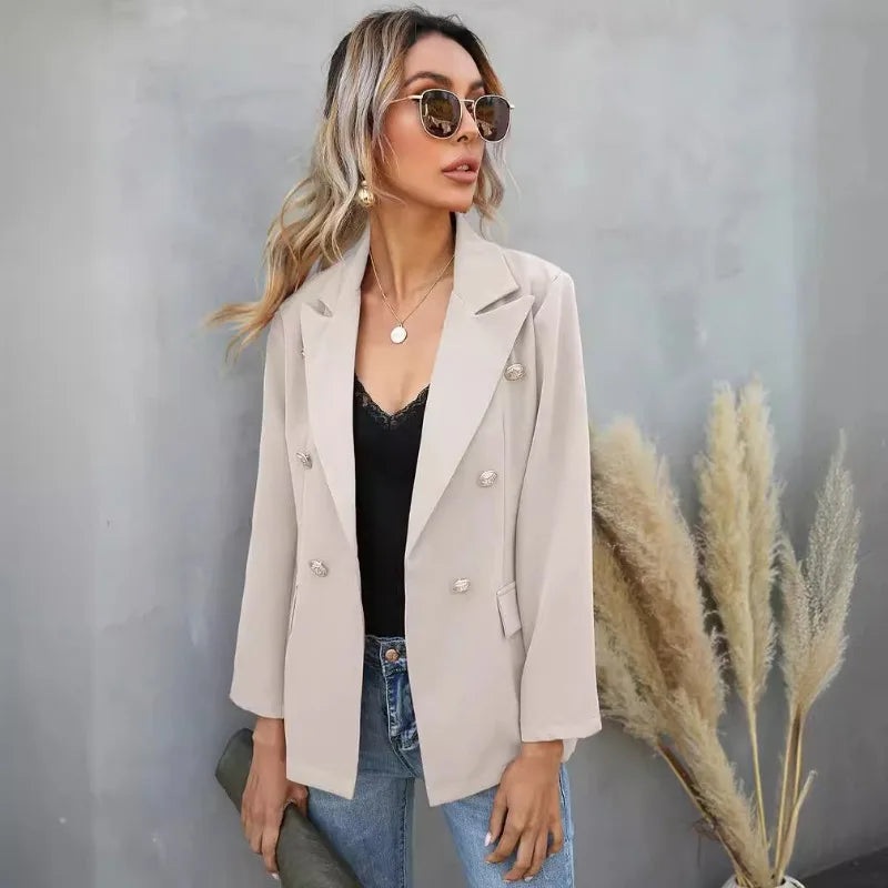 Double Breasted Outerwear Office Lady Long Sleeve Solid Jackets Spring Autumn New