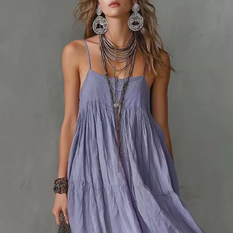 Summer Spaghetti Strap Boho Maxi Dress Woman