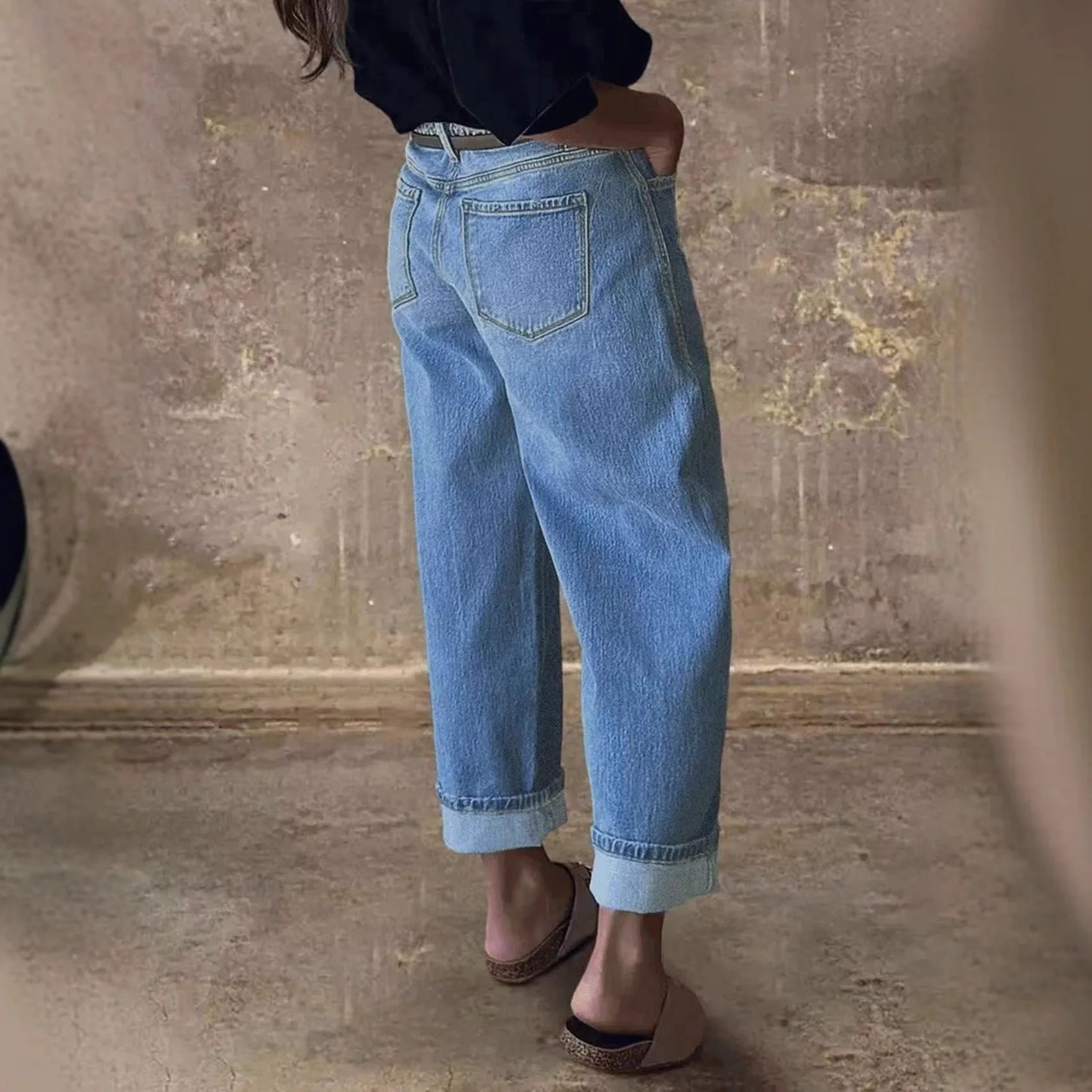 Fashionable Comfortable Women's Jeans Versatile Straight Leg Jeans Long Pants Mid Waist Cotton Polyester Blend Retro Style