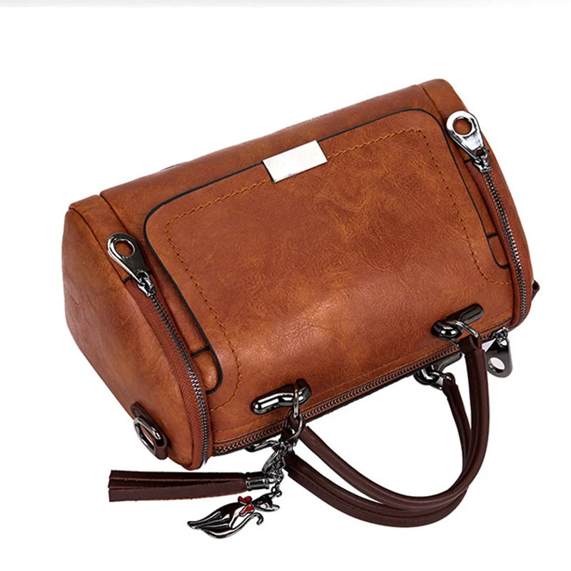 Tassel Decor Women's Large Capacity Shoulder Bag Fashion Zipper Crossbody Bag With Removable Strap Boston Handbag
