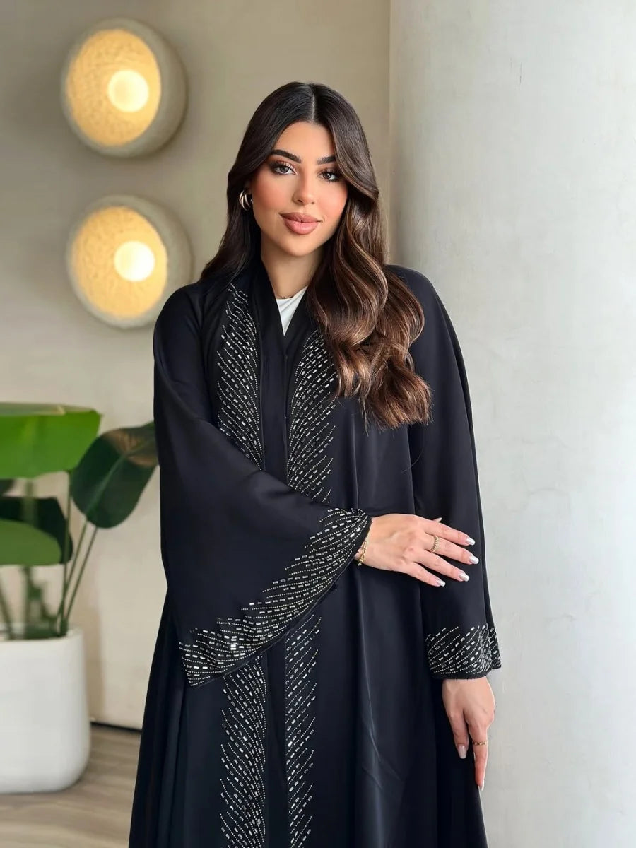 Dubai Abaya luxury hotfix rhinestone Beading Kimono Cardigan Long Dress
