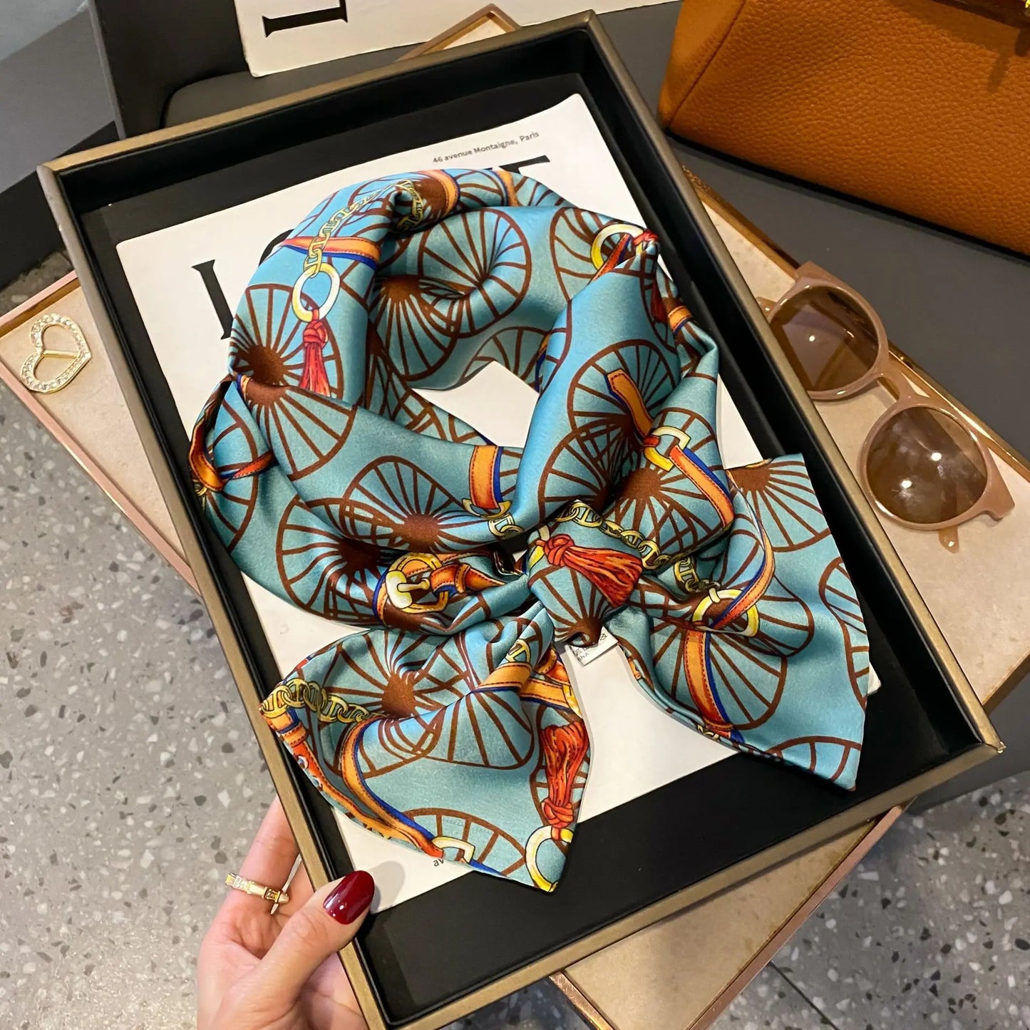 Long Silk Scarf Bag Tie Women Neck Skinny Scarves Hair band Foulard Horse Print Brand Lady Neckerchief Ribbon