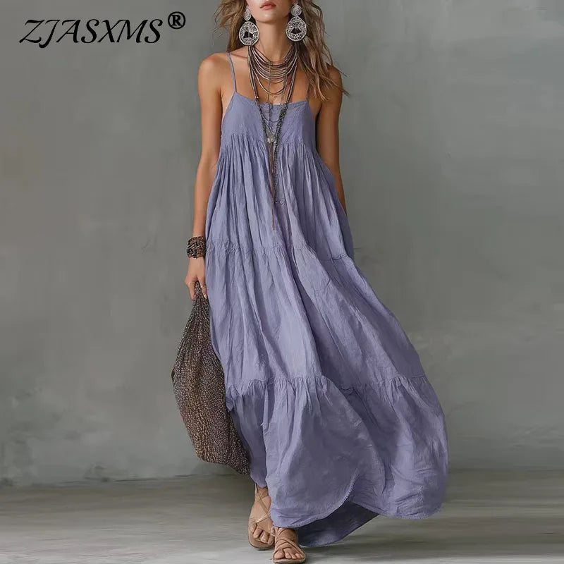 Summer Spaghetti Strap Boho Maxi Dress Woman