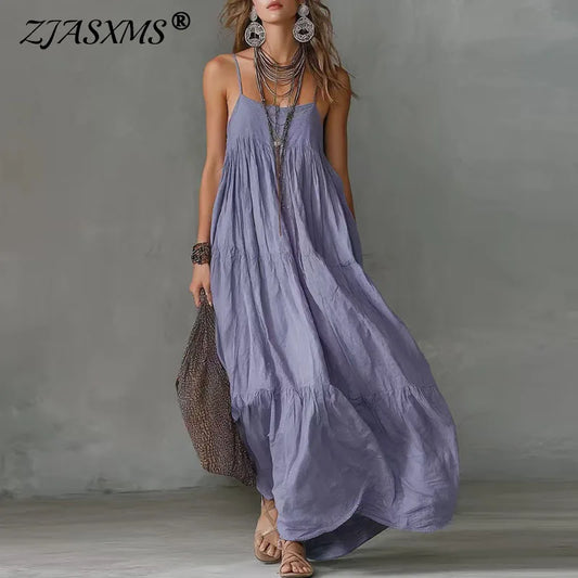 Summer Spaghetti Strap Boho Maxi Dress Woman