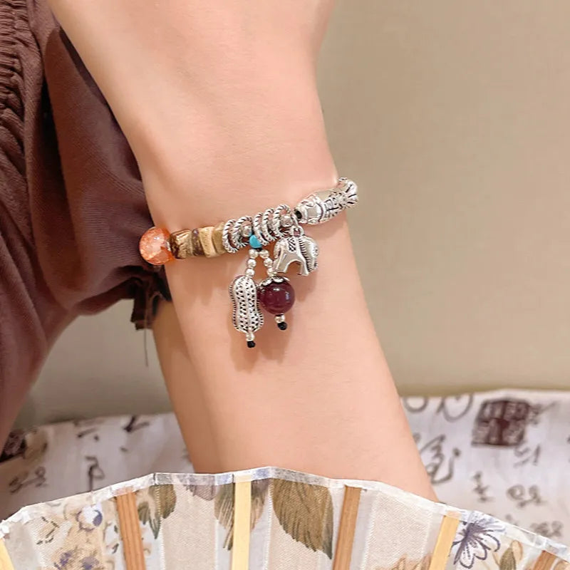 Ethnic Style Natural Stone Elephant Bracelet Women's Light Luxury Niche Refined Vintage Bracelet 2026 New Chinese Style Bracelet