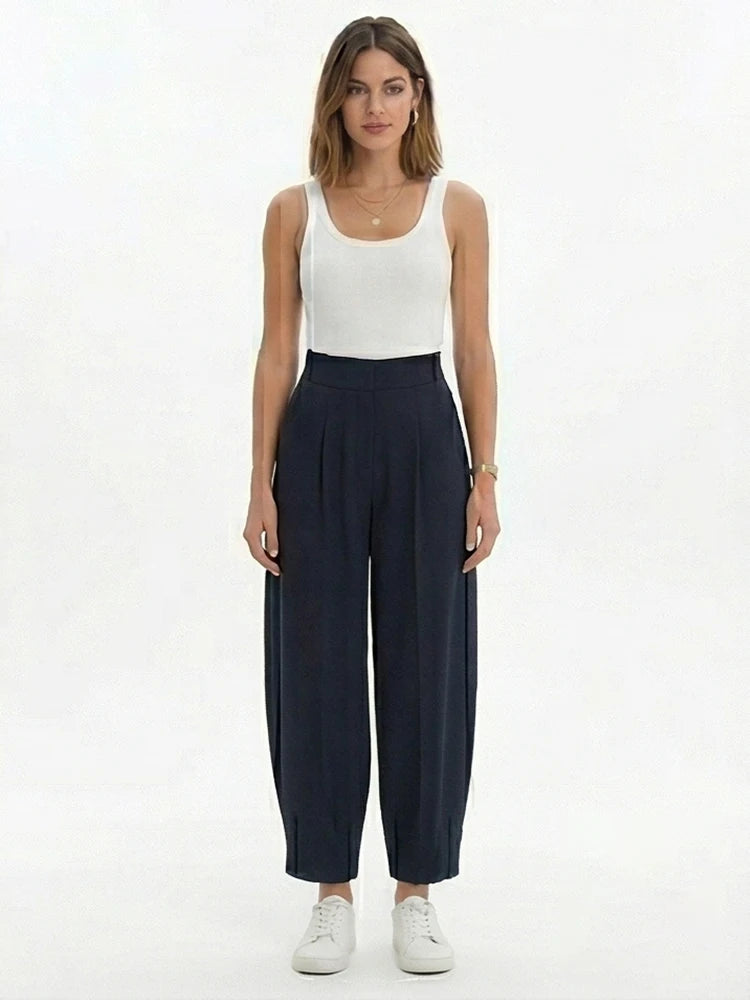Willshela Women Fashion Solid Front Zipper Pleated Wide Leg Pants Vintage High Waist Full Length Female Chic Lady Trousers
