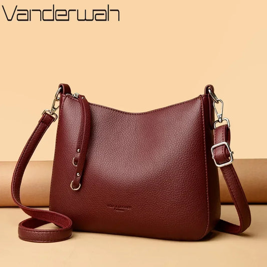 Genuine Brand Women's Soft PU Leather Shoulder Crossbody Bags Luxury Hand Bags Designer Ladies Messenger Commuting Sac A Main