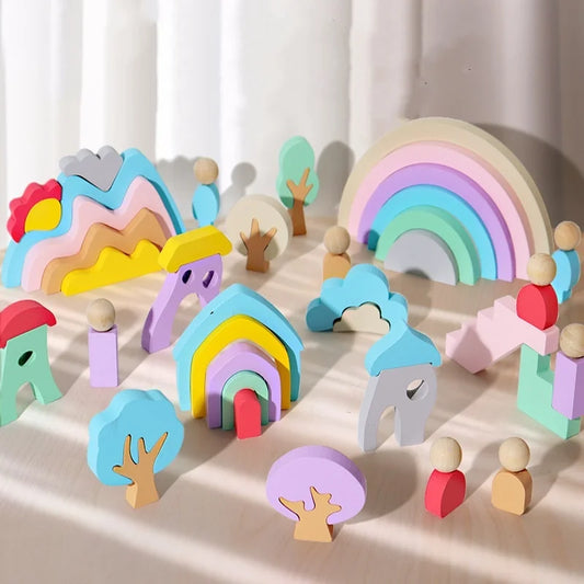 Kids Montessori Toys Wooden Rainbow