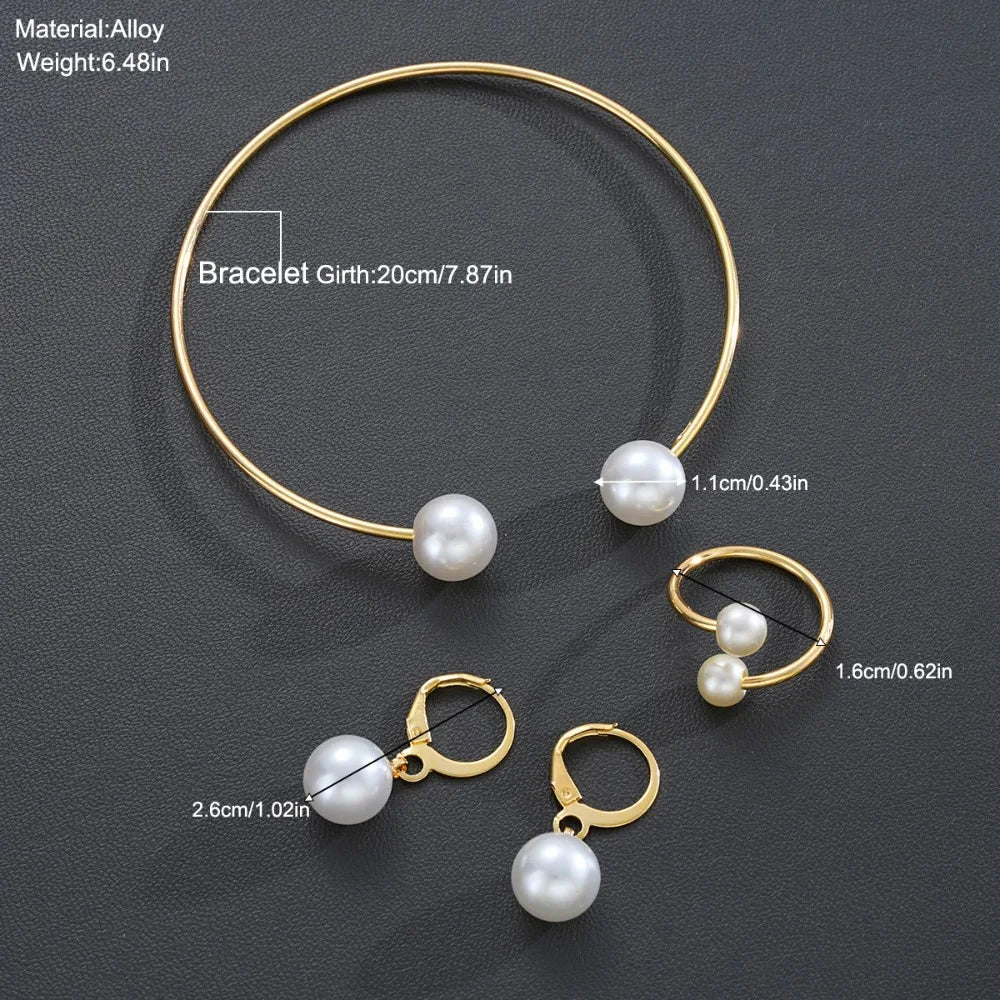 3pcs Set Fashion Minimalism Pearl Pendant Earrings Ring Opening Bangle for Women Commuting Versatile Jewelry Sets Accessory Gift