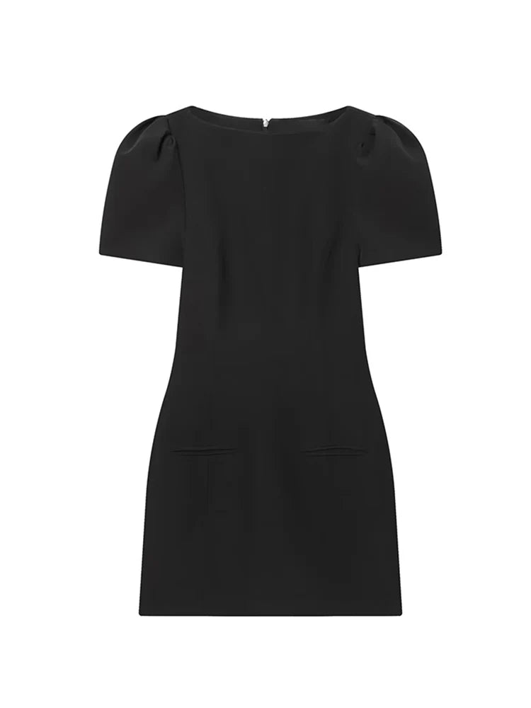 TFMLN  Elegant Women Short Sleeve Mini Dress Slim Fit High Waist Short Sleeve Solid Dresses Simple Bodycon Commuter Dress