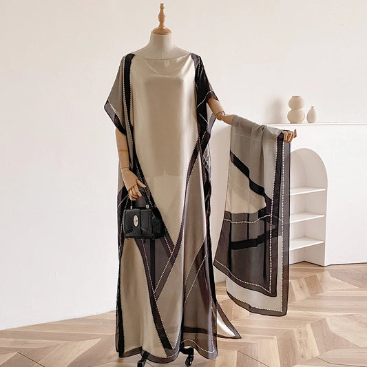 Summer Beach New Fashion African Dresses For Women Elegant Printed Muslim Lady Long Hijab Kaftan Dress Oversize Kuwait Abaya