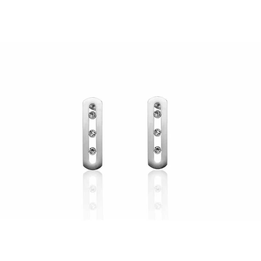 Stainless Steel Diamond Embedded Geometric Ring Necklace Bracelet Earring Set Fashionable Mobile Stone Mount Jewelry