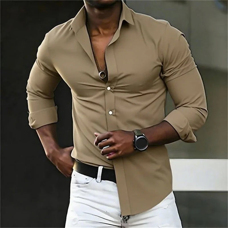 New men's shirt solid color long sleeve casual fashion black and white multi-color optional all seasons business men's shirt
2026