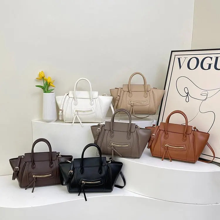Luxury Designer PU Leather Lichee Pattern Women's Handbag Retro Crossbody Bag Large Wings Bucket Tote