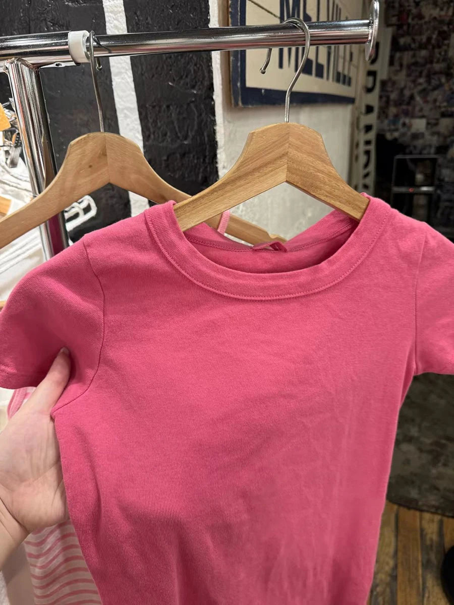 New Rose Red Basic T-shirts Woman Summer