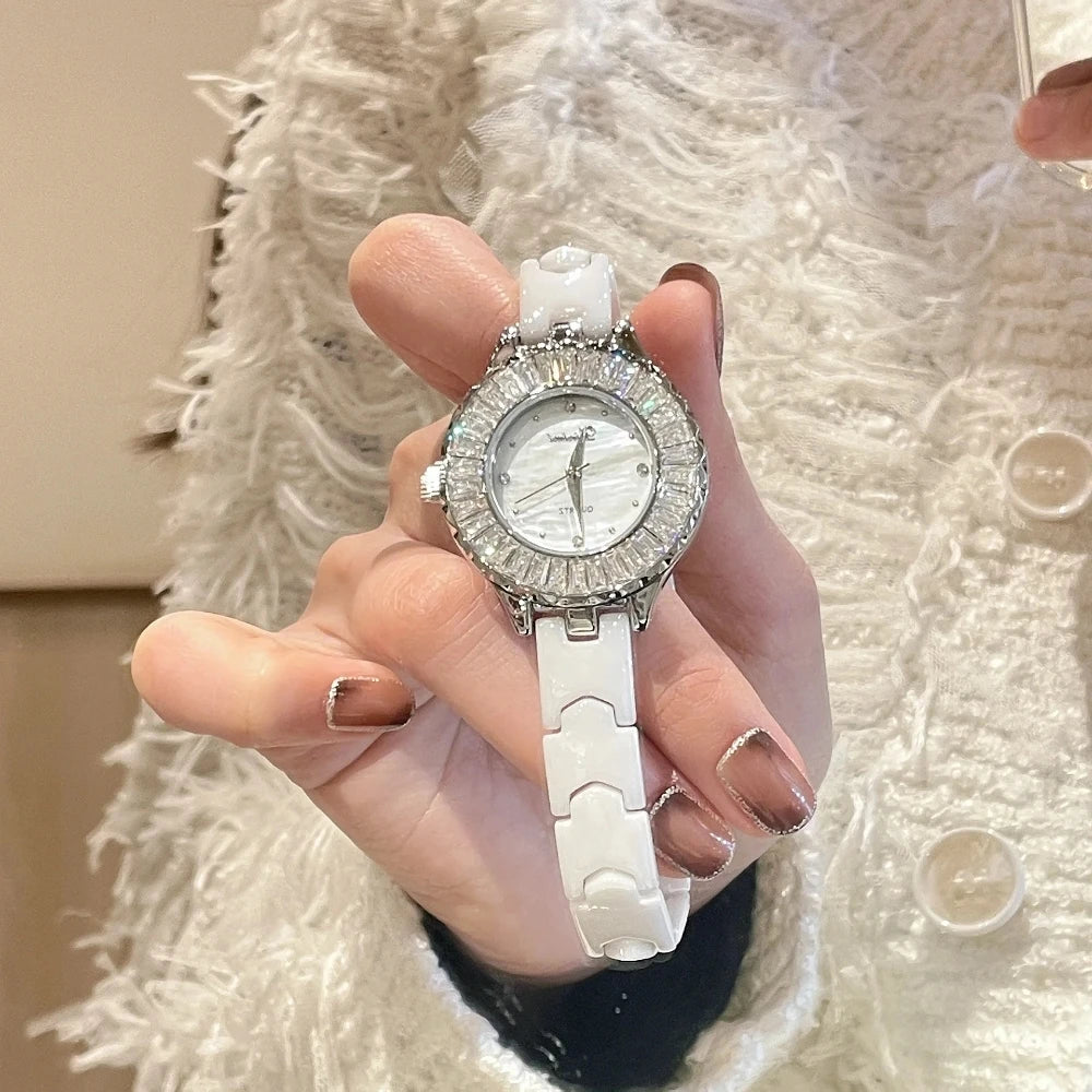 Luxury Fashion Full-Diamond Women’s Watch 2026 New Casual Chic Ceramic-Strap Ladies’ Timepiece Elegant Party Watch for Women