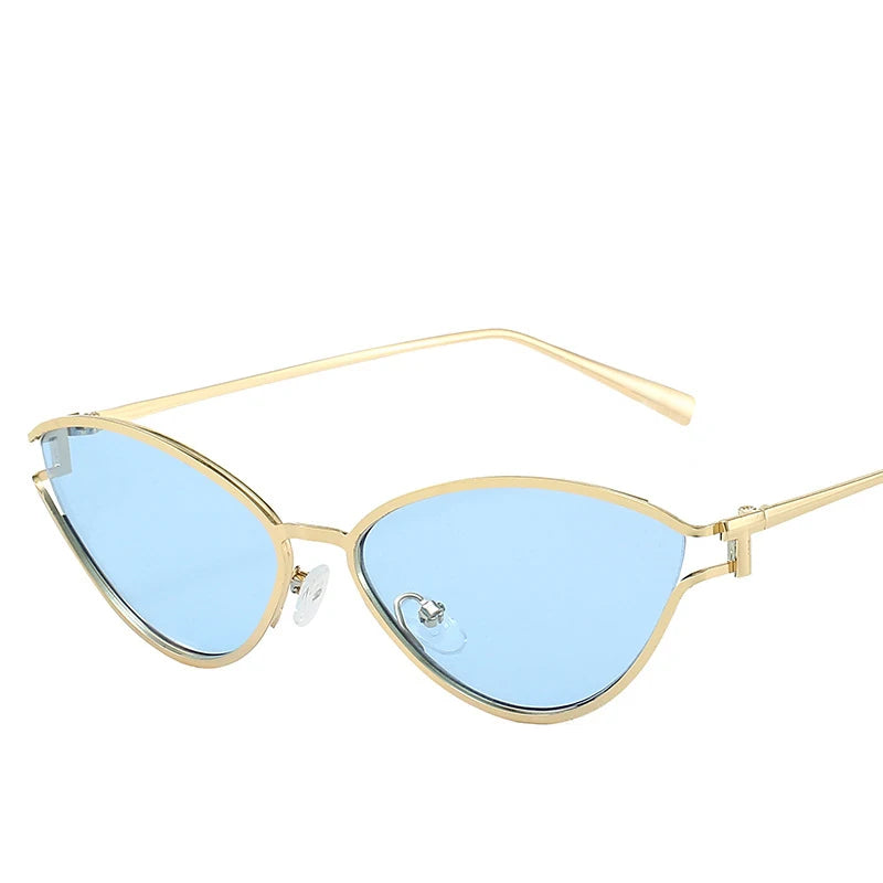 Brand Small Cat Eye Sunglasses Women Luxury 2042 Unique Metal Frame Brown Sun Glasses Trendy UV400 Eyewear Shades Vintage