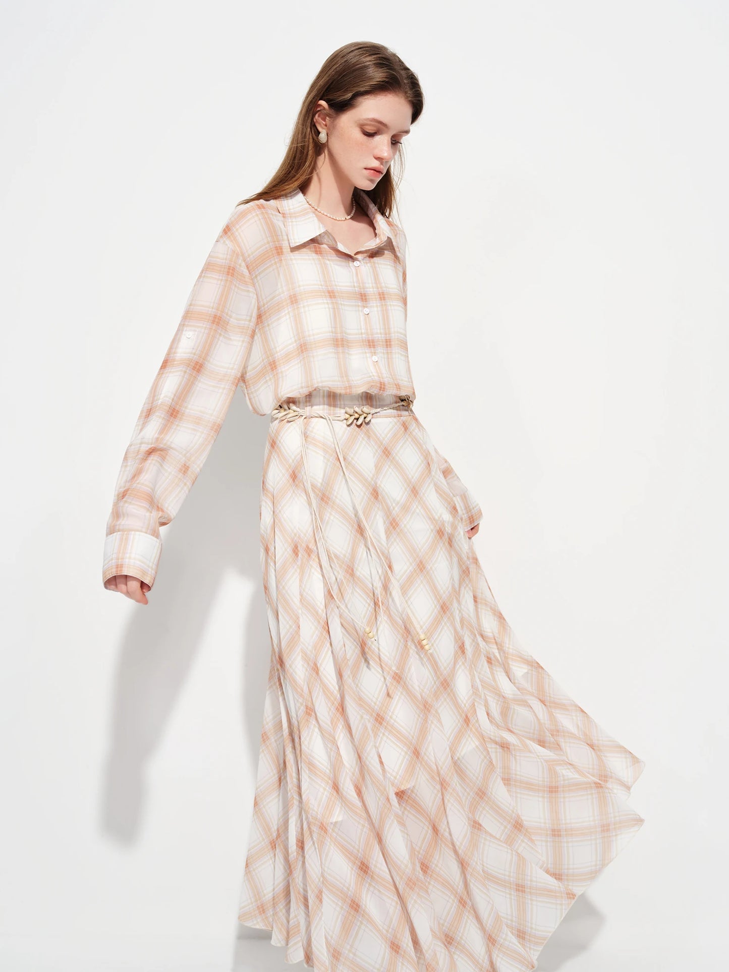 FSLE  Retro Checkered Elegant Commuter Dress for Women Spring 2026 New Arrival Quick-Drying Easy-Care WIth Inner camisole Dress