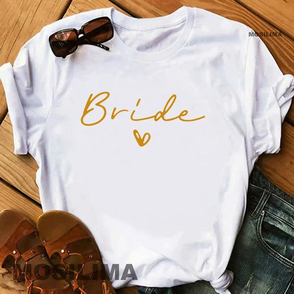 Women  T Shirt Team Bride Bachelorette Party Shower Hen Party Bridesmaid Print T-Shirt 2024 Girls Wedding Female Tops