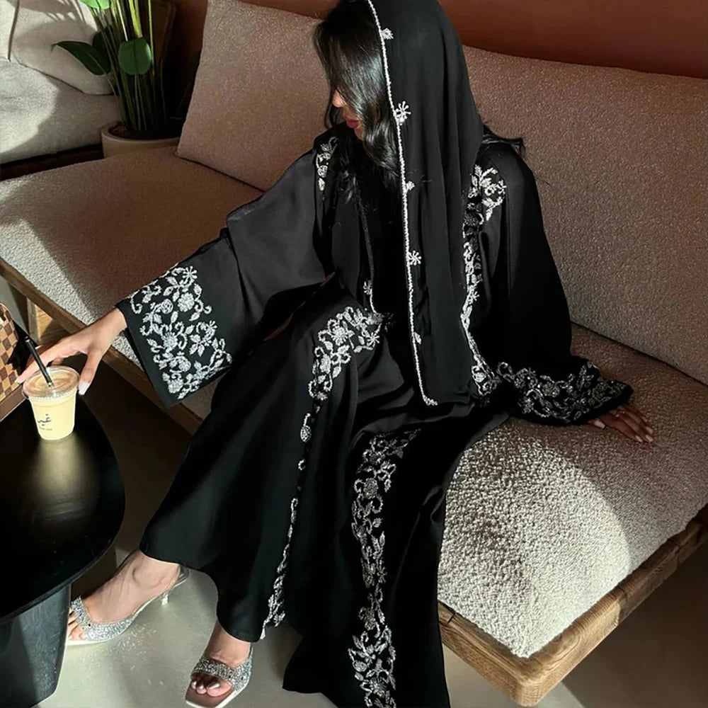 Abaya Eid Gold Embroidery Design Long Sleeve Dubai