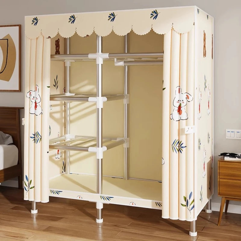 ‌Portable Fabric Closet, Multi-Tier Steel Wardrobe, Rust-Resistant Compact Cabinet Waterproof Storage Organizer with Multi-Color