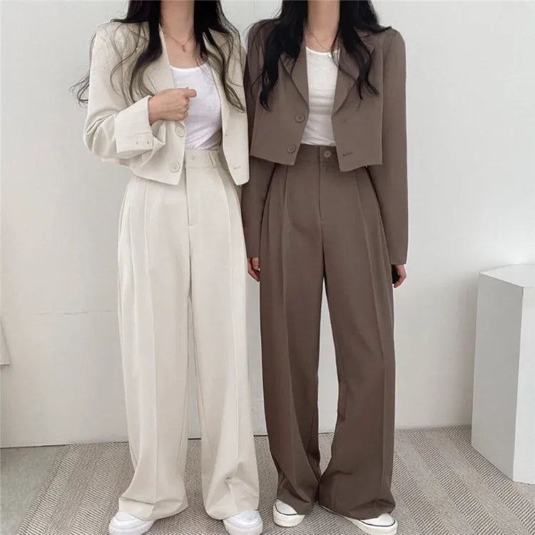 Suit Coat 2 Piece Set Women Blazer Jacket Straight Pants Ensemble Single Breasted Turn Down Collar Trousers Office Lady Outfits