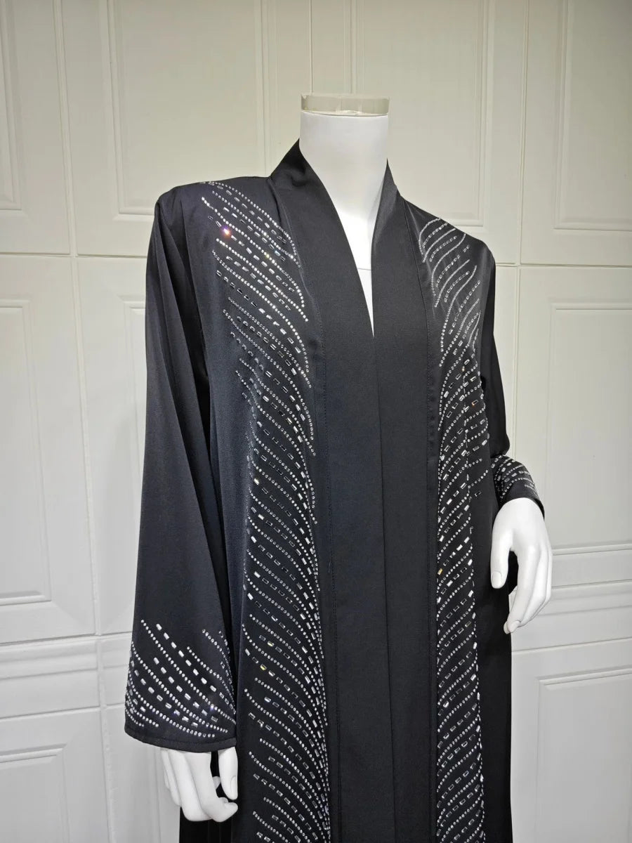Dubai Abaya luxury hotfix rhinestone Beading Kimono Cardigan Long Dress