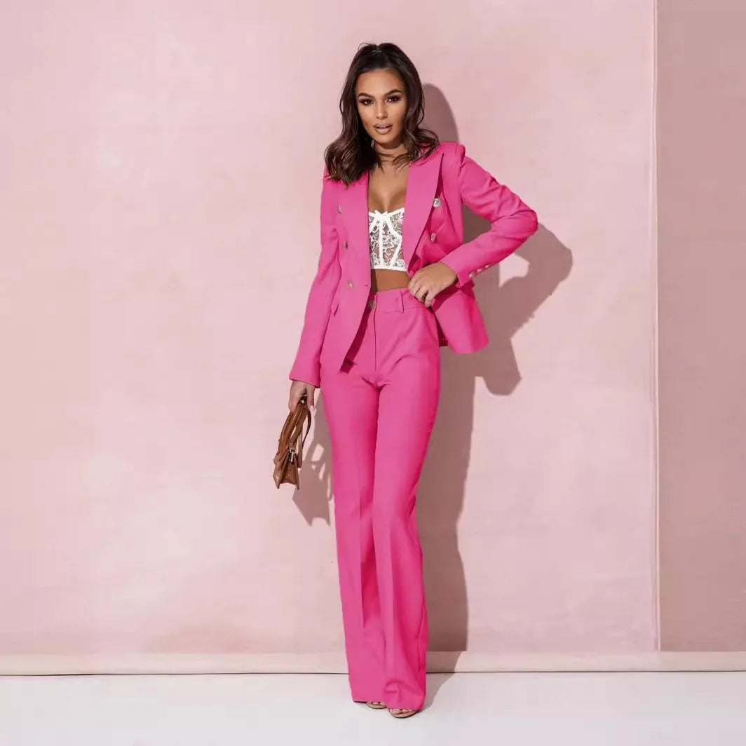 Women Solid Tailored Sets Button Solid Cardigan Full Sleeve Turn Down Collar Jackets Casual Elegant Blazer Office Lady Sets 2026