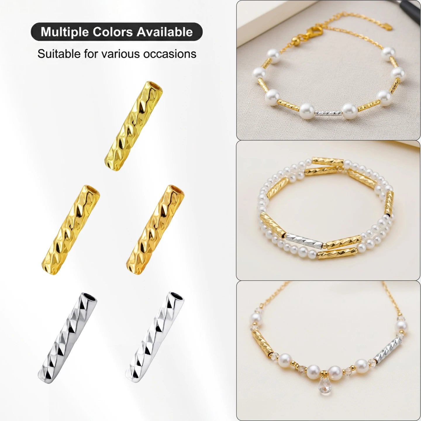 5Pcs 18K Gold Plated Brass Straight Tube Jewelry Supplies For DIY Bracelet Making StripeTubes Accessories