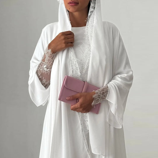 ConservativelyModest Abaya Premium Smooth Chiffon Abaya Muslim Ladies Elegant Kaftan Hijab Included Floorlength Galabia