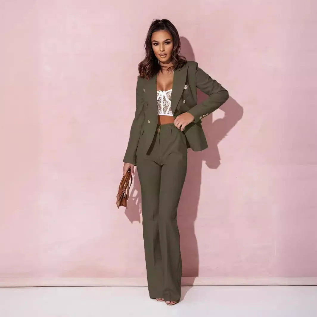 Women Solid Tailored Sets Button Solid Cardigan Full Sleeve Turn Down Collar Jackets Casual Elegant Blazer Office Lady Sets 2026