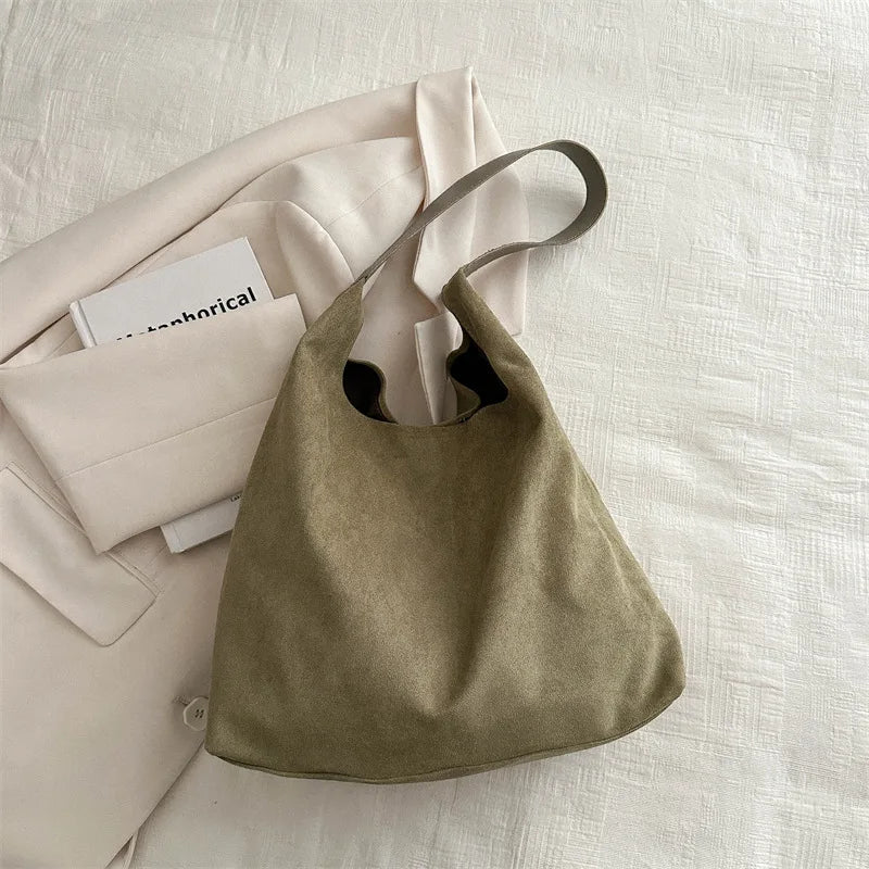Large Capacity Student Tote Bag Women's 2025 New Fashion Simple Casual Underarm Bag Canvas Street Trend Magnetic Buckle Handbag