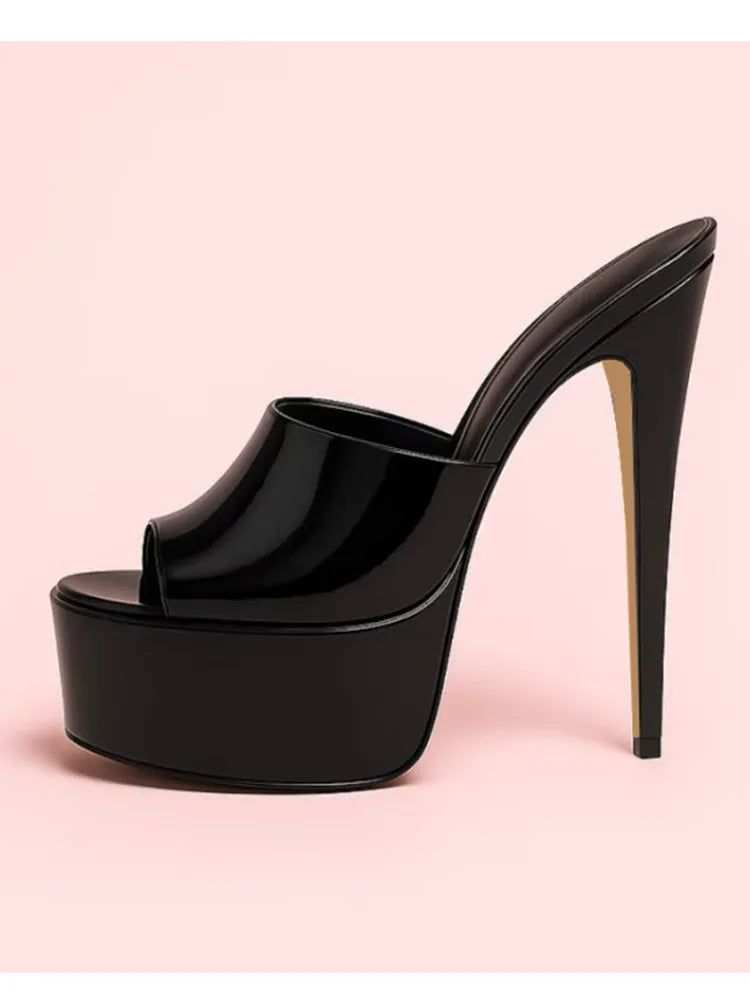 2026 Summer New Women's Thick Bottom, Fine High Heels, Toothed Cool Slippers, Fashion Show, Party, Ultra High Heel Sandals